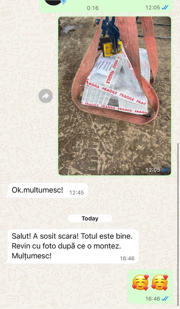 Mesaj de la un client Marmurfit — Scară din piatră naturală, livrată pe palet